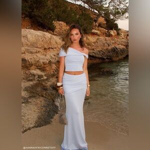 Meshki White Asymmetrical Skirt Set